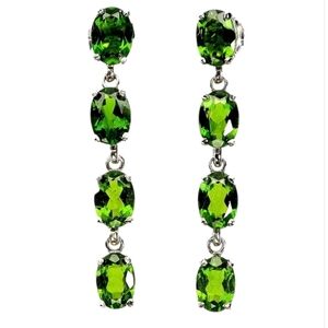 925 Sterling Silver Earrings 4cm with Natural Chrome Diopside 7x5mm Gem